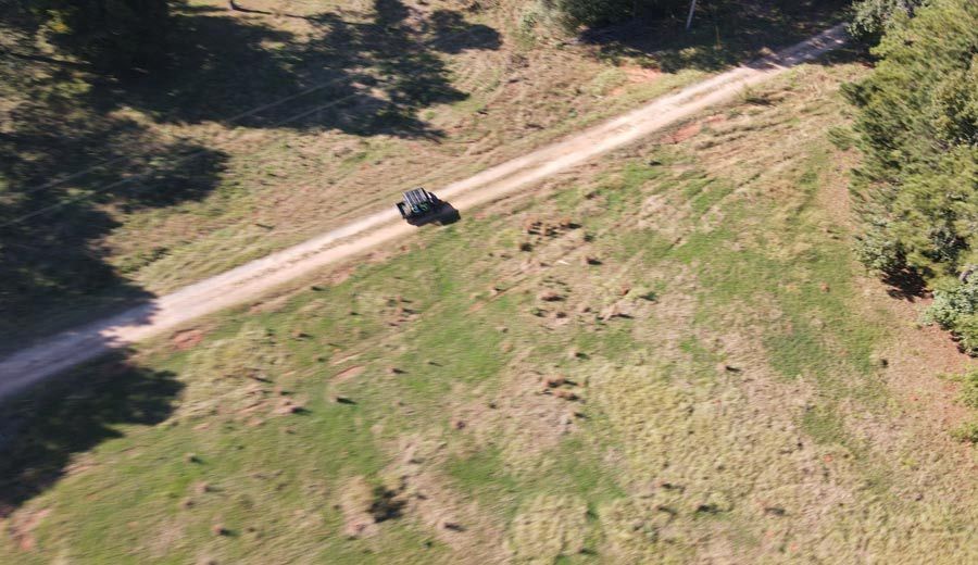 GeoLogic drone view of mule during a zoning survey outing